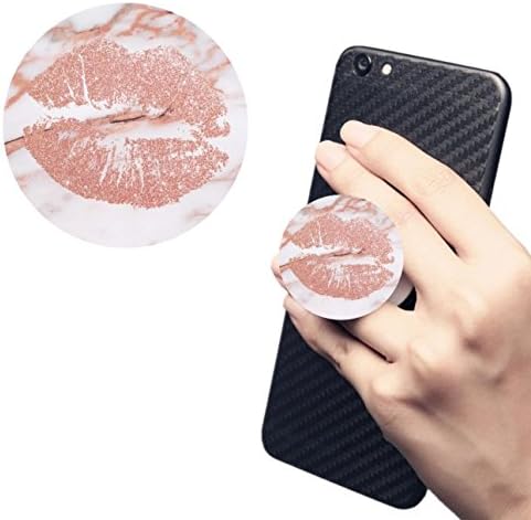 Pop Multi-Function Car Mount Free Clip Cell Phone Holder Expanding Stand Grip Sockets For Smartphones iphone Samsung LG Sony iPad And Tablets White Extensible Finger Holder-Rose Gold Lips Glitter Blush Copper Kiss Marble