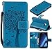 Produktbild CLM-Tech kompatibel mit Samsung Galaxy A5 (2017) Hülle Tasche aus Kunstleder, PU Leder-Tasche Lederhülle, Baum Katze Schmetterlinge blau