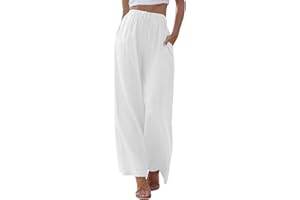 ZhungZaoh Sommerhose Damen Sommer Leinen Leicht Casual Locker Leinenhose Freizeithose Palazzo Hose Weite Leg Hose Stoffhose Hohe Taille mit Tunnelzug und Taschen