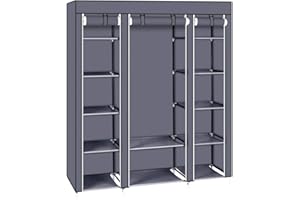 TactFire Armoire de Rangement en Tissu, Penderie avec Housse, Armoire Chambre Portable, Armoire à Vêtements, pour Chambre D'adulte avec 5 Couches 12 Compartiments, 150 x 45 x 175 cm, Gris