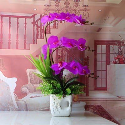 LVLIDAN Artificial Flower Flora Home Accessories in pots PU Orchid Ceramic pot purple