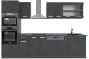 Vicco Livinity cucina componibile R-line, Calcestruzzo nero/antracite, 300 cm senza piano di lavoro