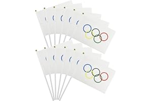 CKCSHI 20 Pcs Hand Held Flags for Olympic, Olympic 2024 Decorations, Games Flag Hand Held Flags, Five Ring Flag for Olympic Decorations, Oly Party Supplies Olympics Game (14CM*21CM)