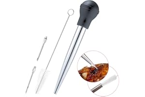 Latauar Turkey Baster - Set de 4 Baster, seringue à Dinde en Acier Inoxydable 304 avec Aiguille d'injection de Marinade et Brosse de Nettoyage.
