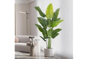 ZEEOZE Planta Artificial Ave del Paraíso 200cm Plantas Artificiales Decorativas con 15 Hojas de Plátano,Planta Artificial Grande Interior con Maceta Blanca para Decoracion Hogar Salon Casa Room Decor