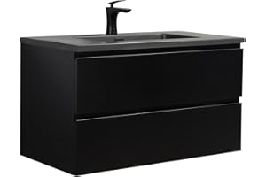 Badplaats B.V. Mobile Bagno Angela 90 cm Nero Opaco - Lavello Nero - Mobile Base per lavandino del Bagno
