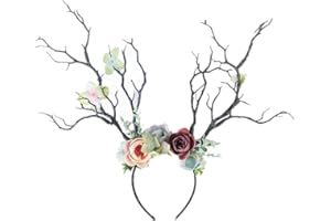 CHRONSTYLE Weihnachtsstirnband, Elchgeweih Haarreif Geweih Haarbänder,Weihnachten Hirschgeweih Stirnband Mädchen Frauen Cute Hair Hoop mit Blumen Headpiece Headware für Karneval Party
