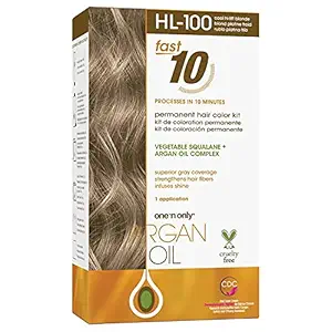 One n Only Argan Oil Fast 10 Permanent Hair Color Kit HL-100 Cool Hi-Lift Blonde, Gray Hair Coverage in 10 Minutes, Helps Maintain Natural Moisture Balance, Advanced Micro-Pigments for Natural Tones