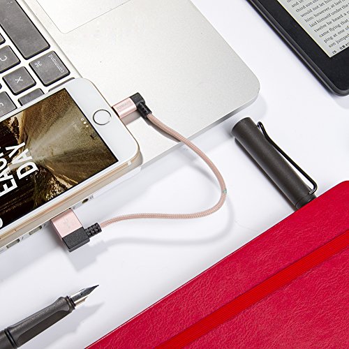 iPhone Ladekabel Toways Lightning Kabel [Apple MFi zertifiziert] 90 Grad Winkel Stecker 0.15m Nylon USB Datenkabel für iPhone 7 / 7 Plus / 5 / iPhone 6 / iPhone SE / 6 / 6 Plus / 6s / 6s Plus / 5 / 5c / 5s, iPad Pro Air Air 2 mini2 mini3 4th Gen, iPod Nano 7th Gen, DJI Mavic Pro Drone, Power Bank – Rose Gold - 5
