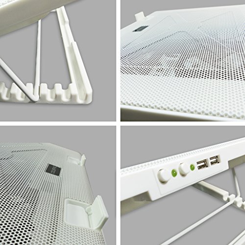 LS Notebook Kühler weiss LS-S500 | Laptop Cooling Pad Ständer| 5x Lüfter / Fan | mit 2 x USB HUB und blaue LED | 10-17 Zoll - 5