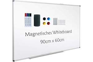 XIWODE Whiteboard 90x60cm mit Stiftablage, Magnetic Pinnwand Groß, Magnettafel, Beschreibbar und Magnetisch, mit Kratzfeste Oberfläche, Durable Metal Type