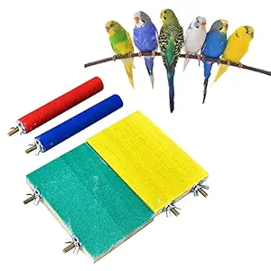 Western Era Natural Wood Sand Platform & Perch Toys, cage Accessory Ideal for Birds, Hamsters (Pack of 4)(Random Color)