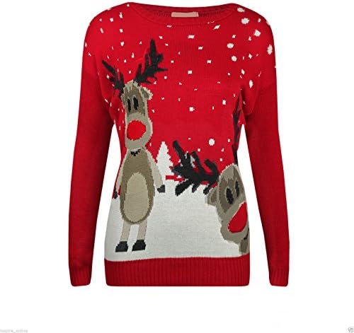 BOYS GIRLS KIDS UNISEX CHILDREN NOVELTY XMAS RUDOLPH FROZEN OLAF REINDEER 3D POM POM FESTIVE RETRO KNITTED JUMPER SWEATER (9-10 Years, Double Reindeer Red)