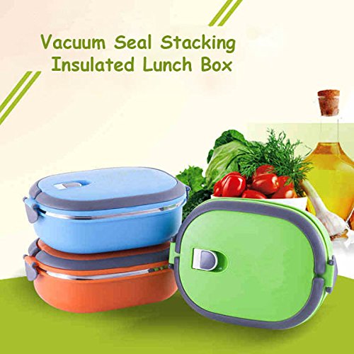 Aliciashouse Vakuum-Dichtung Stacking isolierter Lunch Box Edelstahl thermische Isolierung Bento Box Dual Griff Container-grüne & 2 Schicht - 3