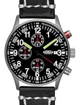 Astroavia Herren-Armbanduhr Chronograph Quarz weiches Leder schwarz weiße Naht N97L3