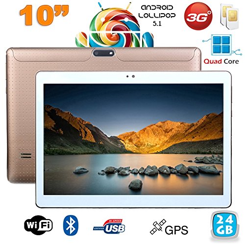détail Tablette 10 pouces 3G Android 5.1 Lollipop Dual SIM Quad Core 24Go Or
