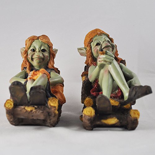 Dos duendes en mecedoras - de jardín verde de la diversión - peculiar decoración del hogar de la estatuilla - Anthony Fisher