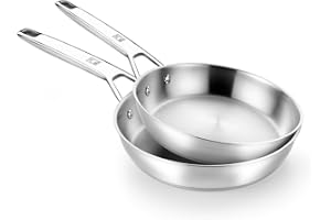 BRA Signature | Lot de 2 Poêles en Acier Inoxydable 18/10 Professionnel sans Revêtement Antiadhésif, Triple Fond Diffuseur, Tous Feux dont Induction, Finition Polie Brillante, 24|28 cm