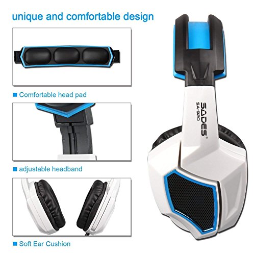 Auriculares Gaming para PS4 PC Sades SA920 Cascos Ruido Reducci  n de Diademas Cerrados Profesional con Micr  fono Limpio Sonido 3 5mm Compatible Xbox One Tablet Port  til Mac iPhones iPads iPods Blanco 