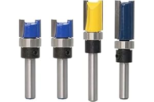 VOMONO 4Pcs 1/4" Shank Flush Trim Router Bits Shank Flush Trim Pattern Template Router Bit Set Woodworking Top Bearing Milling Tools for Wood Hardwood Particleboard MDF
