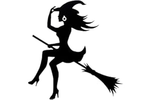 PORFEET Etiqueta Engomada del Coche, Escoba Divertida Bruja Reflectante Coche Vehículo Ventana Ventana Calcomanías Parachoques Etiqueta Decoración