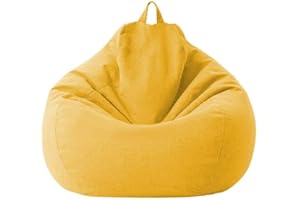 XIXIMAON Funda de Puff SIN RELLENO Bolsa de Frijoles Bean Bag de Color Sólido con Asa Cubierta de Puff Pera Sofá Perezoso para Adultos y Niños Cubierta de Puf Pelota para Salón Dormitorio (Amarillo , L )
