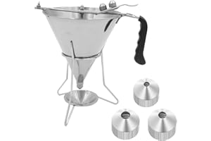 CJHZQYY Imbuto per dolci in acciaio inox Imbuto a Pistone Imbuto da Forno in Acciaio con rack e 3 punte di riempimento Ø 4/5/6 mm per uso in cucina, Imbuto per Pasticceria Imbuto a Pistone