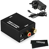 COOLEAD- Digital Optical Coaxial Toslink to Analog Stereo RCA Audio Converter- Digital to Analog Audio Converter, TOSlink / Coaxial to Stereo Left/Right RCA with UK Plug Power Adapter