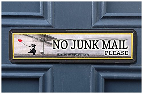 BOGAF UK Banksy Always Hope Polite No Junk Mail Sign sticker for Letterbox Leaflet Flyers Menus Door Sticker for Home Office Shop (CHOOSE QUANTITY) (1x Banksy Always Hope Junk Mail Sign)