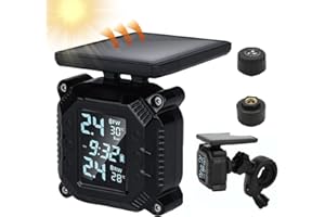 OBEST Motorcycle Tyre Pressure Monitor, Solar Power Wireless Tpms Tyre Pressure Monitoring System for Motorcycle Car Safety Monitor with LCD Display & 2 External Sensors