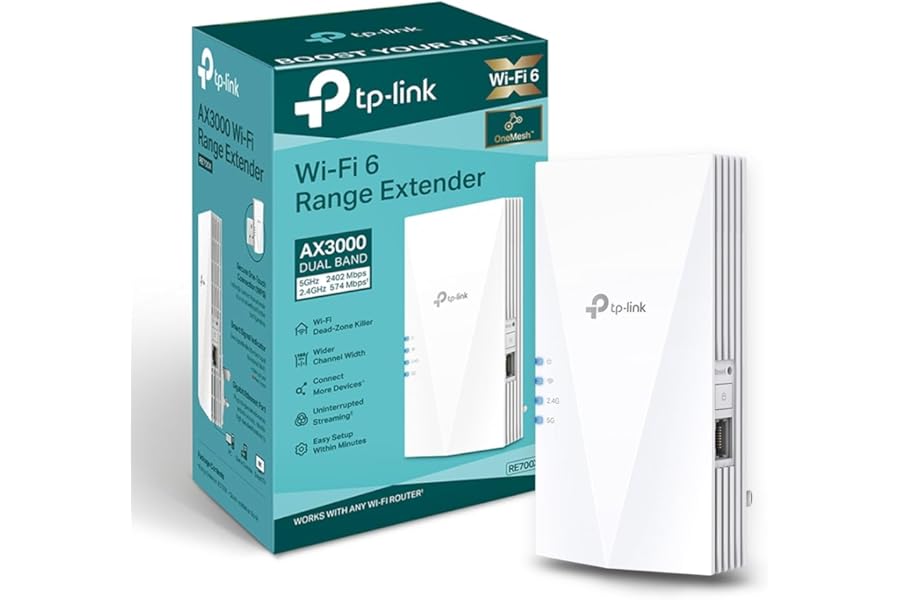 TP-Link RE700X WiFi 6 AX3000Mbps WiFi Extender Booster, Internet Booster, Gigabit Ethernet Port, WiFi Booster Range Extender, EasyMesh, Access Point, WiFi Repeater, App Control Easy Setup, UK Plug