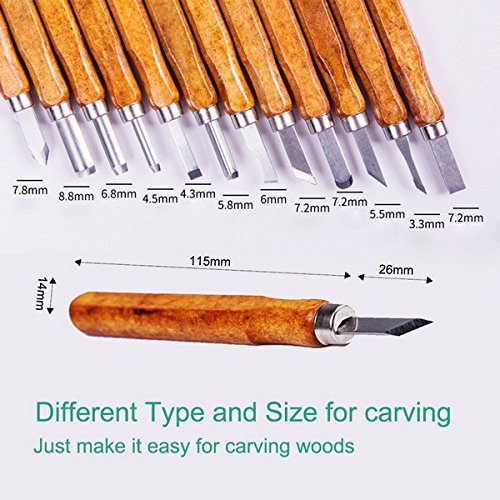 LIVEHITOP 12 PCS Meißel Schnitzmesser Set, Holzschnitzwerkzeug Stechbeitel Schnitzen Wood Carving Messer Werkzeug für Holz Skulptur Griff Wax DIY Craft (12 Stück) - 4