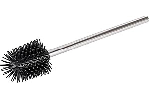 WENKO Brosse de Silicone avec Manche Acier INOX - Brosse de Toilette avec tête de Rechange en Silicone, Acier Inoxydable, 7.5 x 35 x 7.5 cm, Brillant