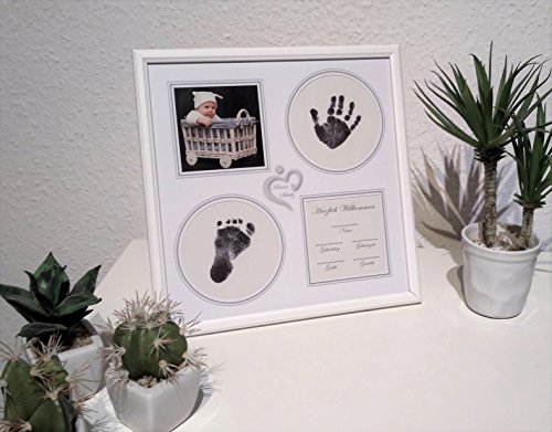 Baby Handabdruck und Fußabdruck Bilderrahmen Set in weiß, Abdruckset Made in Germany, besonderes Geschenk zur Geburt für Neugeborene, auch für Babyabdrücke von Zwillingen geeignet - 2