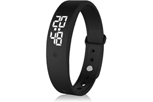 CNCEDI Vibrating Alarm Reminder Wristband, Silent Alarm Watch Will Not Disturb Others Clock Pill Reminder Temperature Measurement for who with Partners/Heavy Sleepers Deaf People/New Borns (Black)