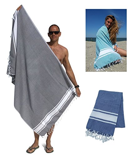 Hamamtuch XL SOL | Extra Lang | 100x200 cm | Hamam Badetuch, Strandtuch oder Saunatuch | 100% Baumwolle, handgewebt, Hochwertige Qualität | Exklusives Design von ZusenZomer (Dunkelgrau)