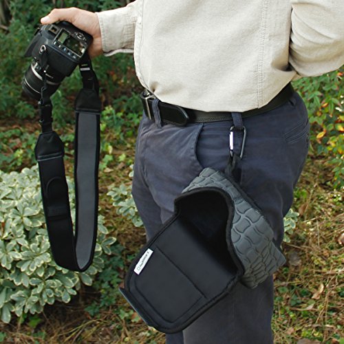 Housse Etui Appareil Photo Num  rique et Accessoire en N  opr  ne Rembourr   Protection Robuste USA Gear avec poche et ceinture pour vos appareils Canon EOS   Nikon Et Plus - Noir Gris