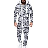 GrenouillèRes Hommes Sexy Long Combinaison Capuche Pyjama Jumpsuit Ensembles Salopette Imprimer Zip Pantalon De Sports Muscle Zipper (L, Blanc)