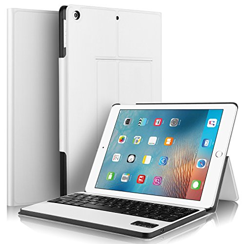 Neues iPad 2017 iPad 9.7 Zoll Bluetooth Tastatur Hülle iBetter Neues iPad 2017 iPad 9.7 Zoll [QWERTZ Tastatur] Ultradünn leicht SmartShell Ständer Schutzhülle mit magnetisch abnehmbar drahtloser Bluetooth Tastatur Keyboard Case tastatur Hülle für Neues iPad 2017 iPad 9.7 Zoll Tablet (Weiß)