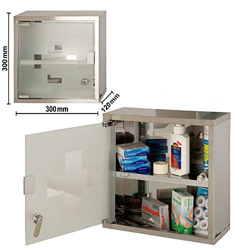 FirstAid Medizinschrank / Arzneischrank im klassischen Design, Medikamentenschrank aus rostfreiem Edelstahl, Maße: 30 x 30 x12 cm - 3