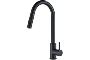 Suguword Kitchen Sink Mixer Tap with Pull Out 360° Swivel Spout 2 Water Modes High Arc Single Lever Brass Bathroom Mixer Tap,Black (2203-H-ZT)