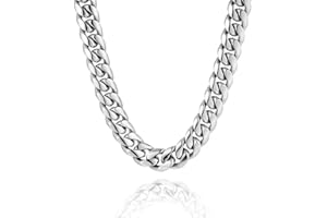 WJIAEER Catena da Uomo in Acciaio Inossidabile Collana Cubana 10mm Sei Taglio Laterale Lunghezza 50 cm Festa del Papà Regali di Compleanno da Uomo