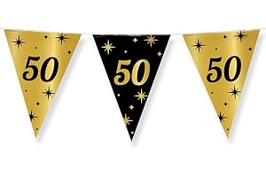 PD-Party - Geburtstag Girlande für 50. Geburtstag - Wimpelkette - Deko Geburtstag - Jubiläum - Schwarz Gold Deko - Party Deko - 50. Geburtstag Junge & Mädchen - Geburtstags Deko - 1000 x 30 cm