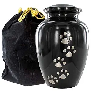 Always Faithful Large Black Pet Urns for Dogs Ashes and Cats Too - Find Peace and Comfort with This Quality Dog Or Cat Pet Urn - 8 Inches Tall Holds Remains Up to 122 Lbs - with Velvet Bag