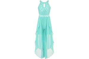 Agoky Mädchen Festlich Chiffon Jumpsuit Sommer Spitzen Hosenanzug Neckholder Overall Weite Hose Hosenrock Party Outfits