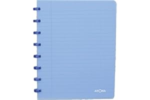 Atoma - Cahier A5 à Anneaux - Quadrillé 5x5mm avec Marge - 72 Feuilles Détachables (144 Pages) - Couverture en Polypropylène Recyclable - Bleu Transparent, (4.1357)