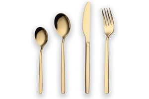 Berglander 24 pièces en titane plaqué ensemble de couverts, 24 pièces ensemble de couverts en or couverts, service pour 6 (or brillant)