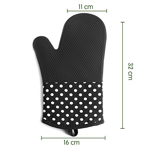 AHOMME Hitzerbeständige Ofenhandschuhe, Silikon + Baumwolle, Topfhandschuhe, Backhandschuhe,2x Pack (schwarz) - 2