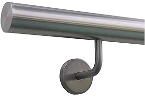 TIBU Handlauf Edelstahl 33,7 mm Geländer 0,3m - 6m, Länge 70 cm, Ende gerade Kappe und gewinkelte Halter