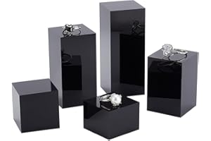BENECREAT 5 Pezzo di Blocco Espositivo Cubo Acrilico Nero da 3/4/6/8/10 cm Piedistallo Display Solido per Esposizione di Gemme Esposizione di Gioielli Visualizzazione di Figure Mostra